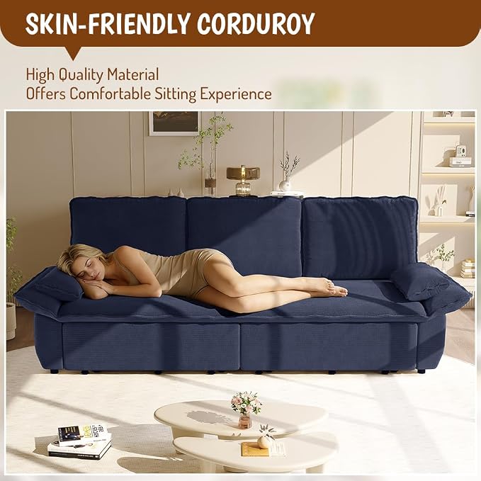 KEIKI 94.5'' King Size Pull Out Sleeper Sofa, 3-in-1 Convertible Futon Couch - Image 6