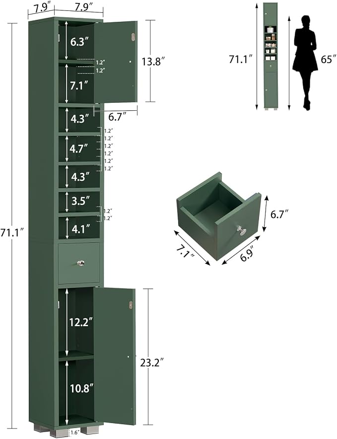 TEENFON Bathroom Cabinet, Narrow Bathroom Storage Cabinet - Image 2