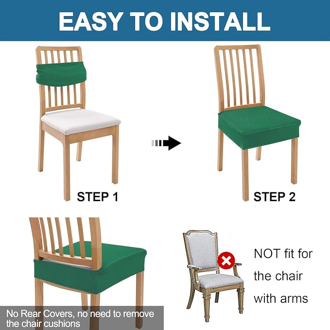 Smiry Waterproof Seat Covers for Dining Room Chairs Set of 8, Stretch Jacquard - Image 5