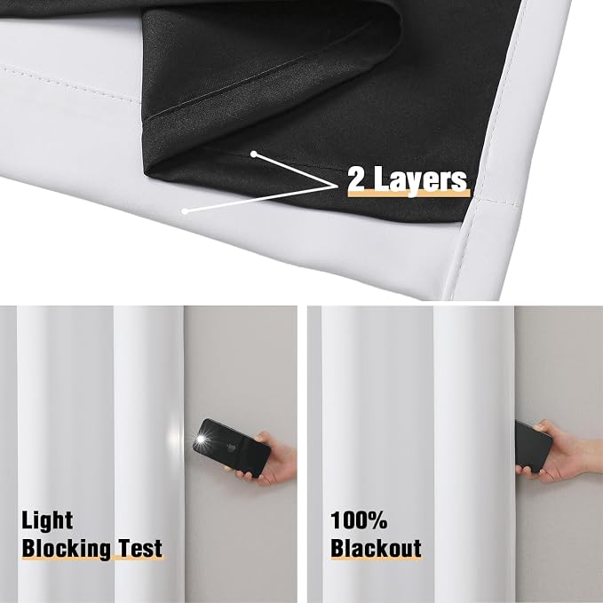 ChrisDowa White 100% Blackout Curtains 90 inch Long - Image 4