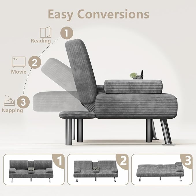 Flamaker Futon Sofa Bed Modern Folding Futon Set Convertible Recliner Lounge - Image 5