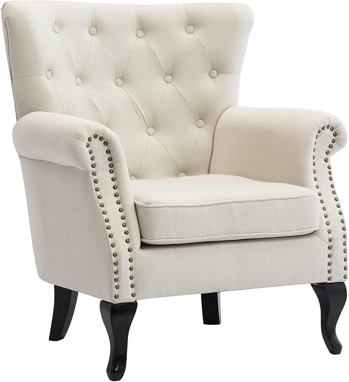 Mid Century Accent Chair for Living Room, Linen Fabric Button Tufted Armchair - Image 6