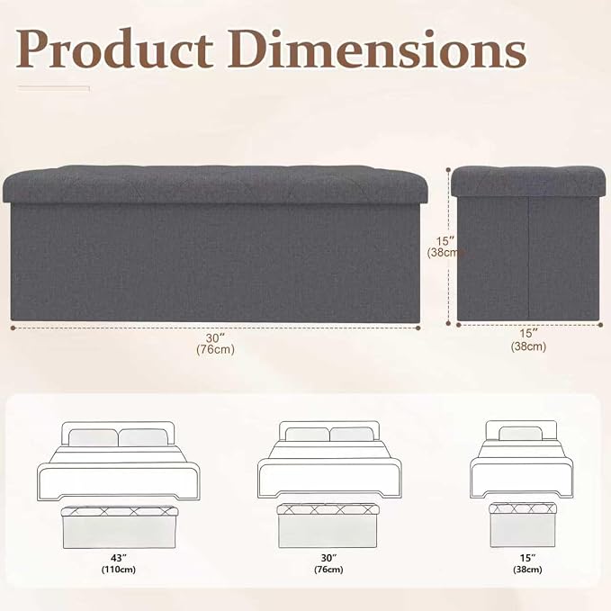 30 inch Storage Ottoman Bench, 30 inch Folding Storage Bench Ottoman, - Image 3