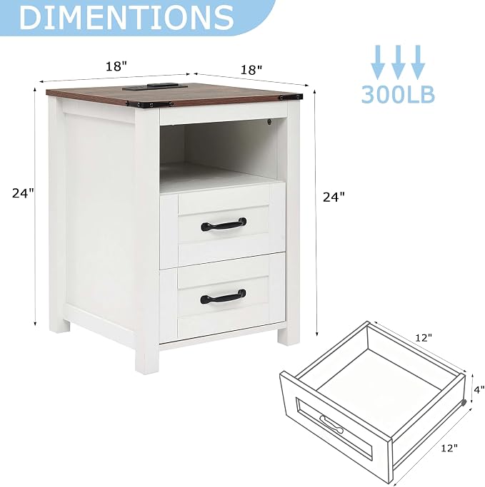 White Night Stand Set of 2, Rustic End Table - Image 3