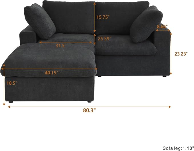 Cloud Modular Sectional Sofa Couch, 80.3" L Shaped Convertible Couches - Image 2