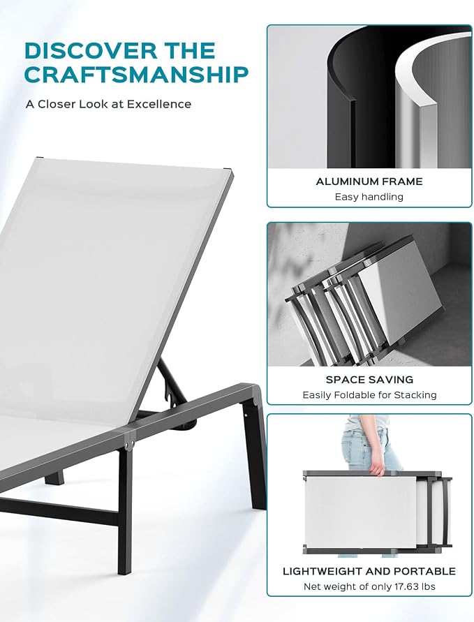Ciokea Aluminum Foldable Lounge Chairs Set of 2 - Image 4