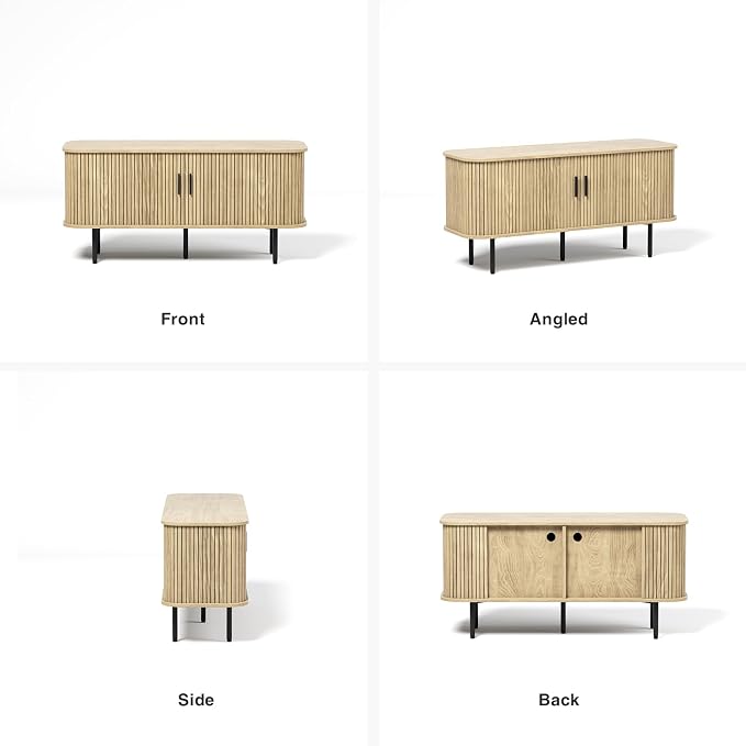 55''W Natural Storage Cabinet, Media Console, Tambour TV Stand, Television - Image 8