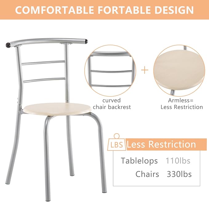 VINGLI 3 Piece Dining Set, Small Kitchen Table Set - Image 6
