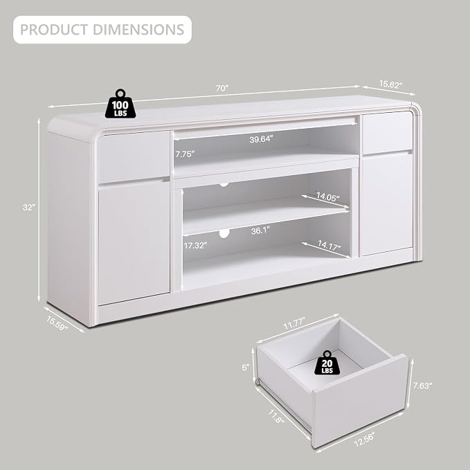 Modern TV Stand for 80 Inch TVs, Media Console Cabinet w/Soundbar & Adjustable - Image 2