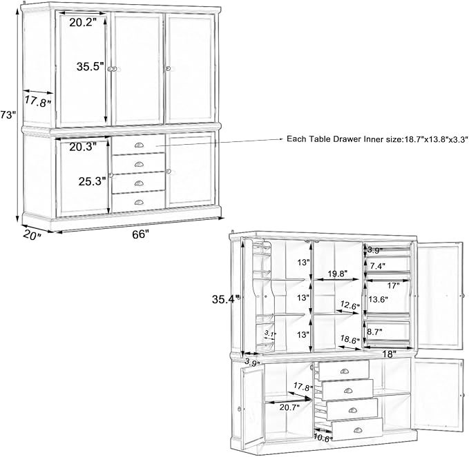 VilroCaz Freestanding Large Kitchen Pantry, Wooden Kitchen Organizers and - Image 2