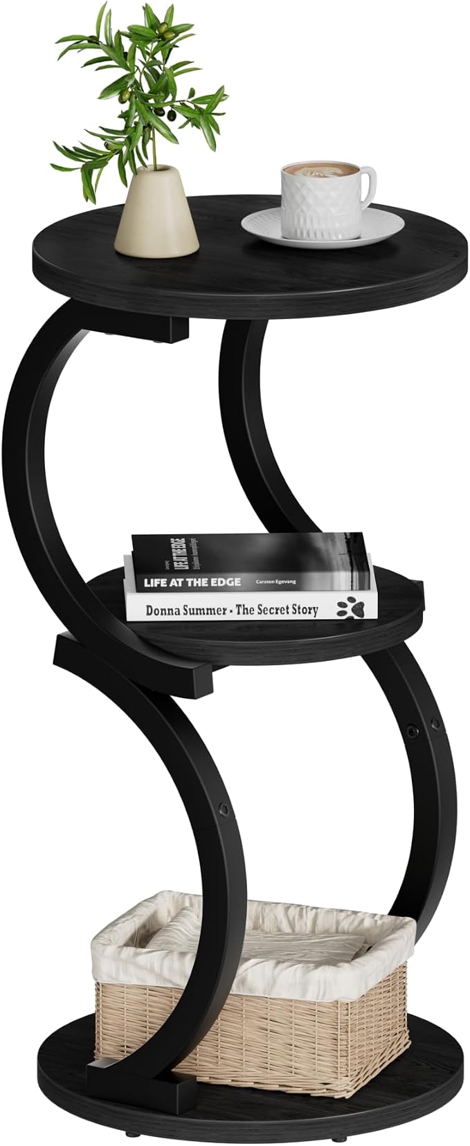 JUSTOGO Small Round Side Table, 3-Tier End Table by JUSTOGO
