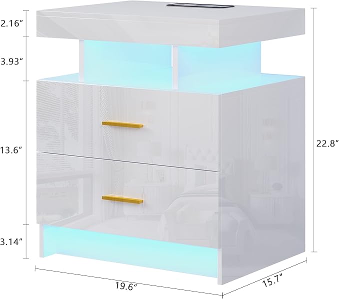 HNEBC Auto LED Nightstand with Wireless Charging Station & USB Ports, High - Image 2