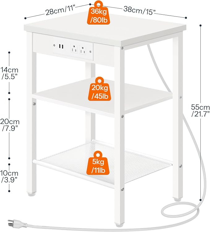 HOOBRO Side Table with Charging Station and USB Port, Small End Table - Image 3