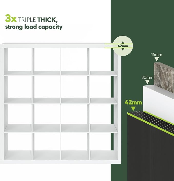 Furinno Cubicle Book Shelf, 16-Cube Bookshelf, Triple Thick Frame Cube Storage - Image 7