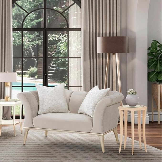 MICHAEL AMINI Yvette Chair and a Half in Porcini Velvet and Champagne Wood Frame - Image 2