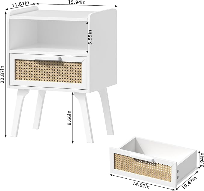 Lerliuo Rattan Nightstands Set of 2, Bedside Table - Image 3