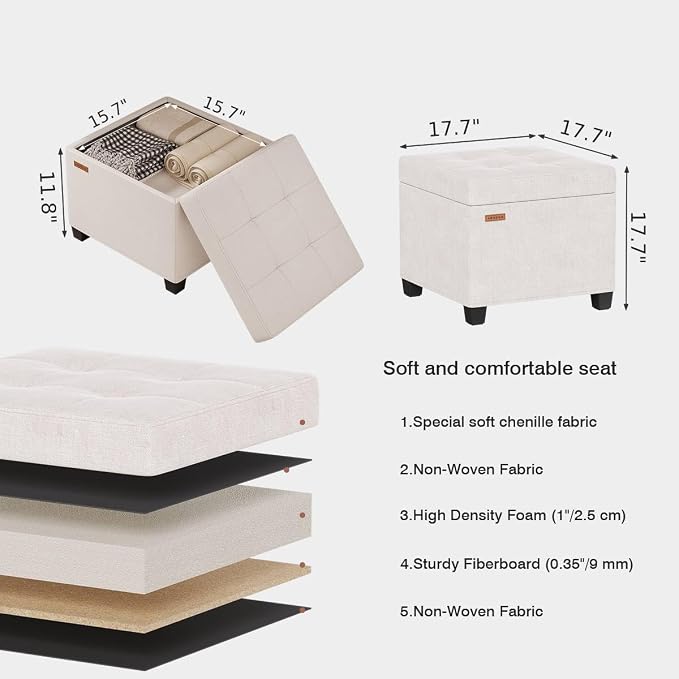 ABHENG Chenille Cover Steel Frame Ottoman - Image 3