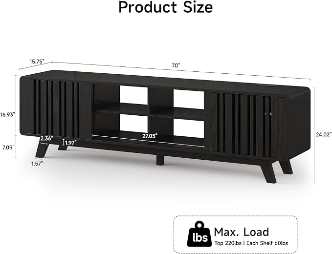 ONBRILL 70-Inch TV Stand for TVs up to 80 Inch, Mid-Century Modern Television - Image 2
