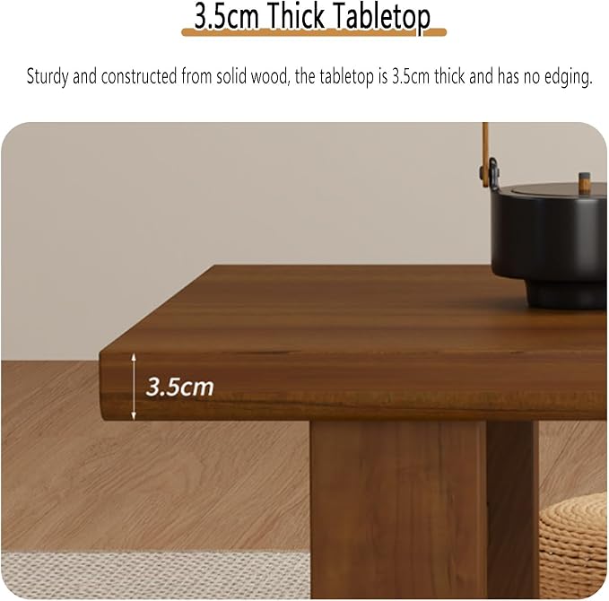 Japanese Solid Wood Low Coffee Table, Extra Thick Tatami Tables - Image 4