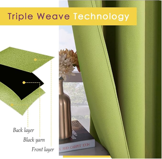 NICETOWN Blackout Curtains for Bedroom, Fresh Green, 42 W by 80 L, Thermal - Image 3