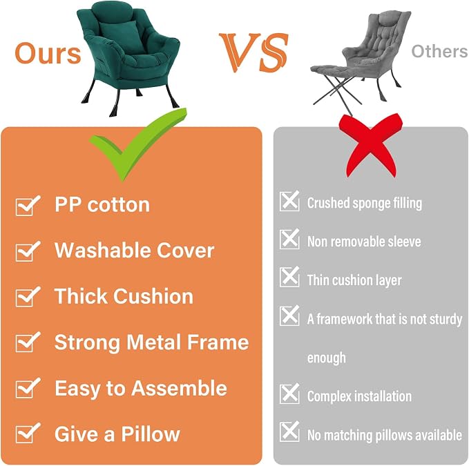 Lazy Chair for Living Room, Large Dark Green Accent Chair - Image 6