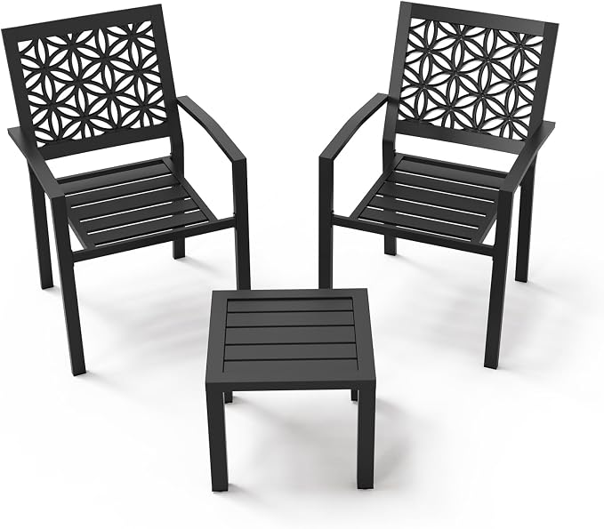 VINGLI 3-Piece Outdoor Bistro Set, Stackable Modern Metal Steel Table and Chairs by VINGLI
