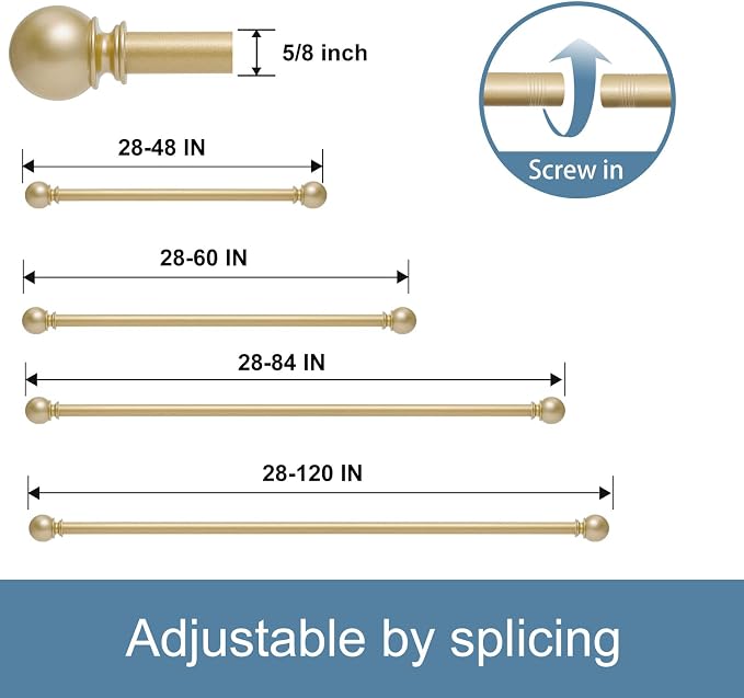 Gold Curtain Rods for Windows 48 to 84, 5/8 Inch Black Heavy Duty Metal Curtain - Image 5