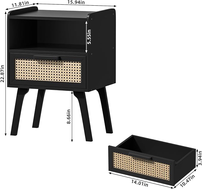 Lerliuo Rattan Nightstand, Bedside Table - Image 3