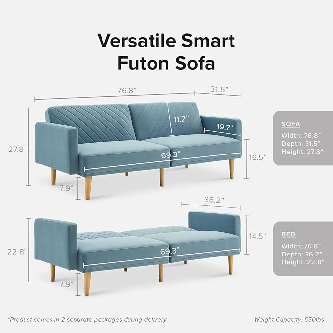 mopio 76.4" Futon Sofa Bed, Sleeper Sofa, Mid Century Modern Futon Couch - Image 2