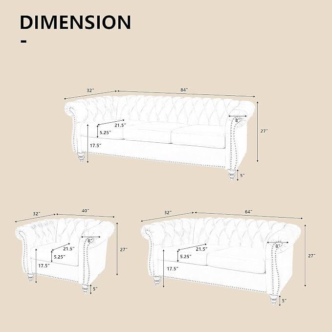 QHITTY 2 Piece Living Room Sofa Set, Sectional Chesterfield Sofa Chair - Image 2