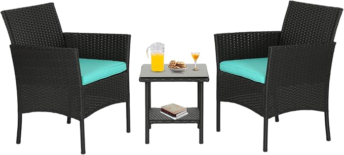 FDW 3 Piece Outdoor Furniture Set Patio Wicker Chairs Furniture Bistro by FDW