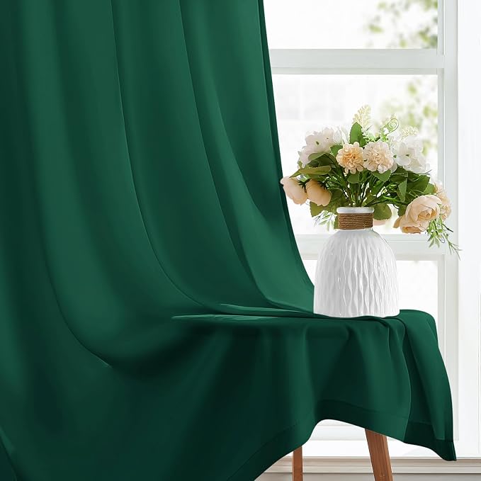 HOMEIDEAS Christmas Non-See-Through Hunter Green Privacy Sheer Curtains - Image 4