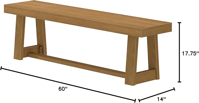 Plank+Beam 60 Inch Farmhouse Dining Bench, Solid Wood Entryway Bench, Wooden - Image 2