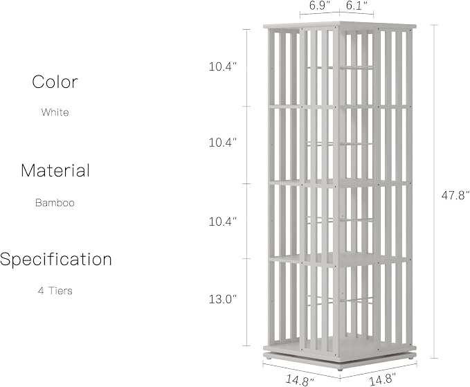 YOWOS Rotating Bookshelf Tower, 360° Display Spinning Bookcase, Bamboo - Image 2