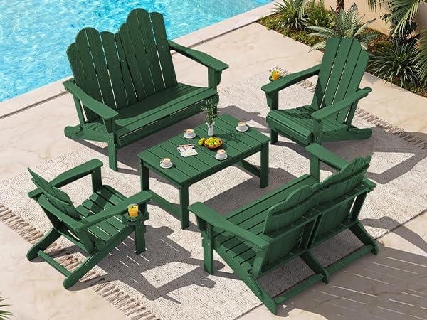 SERWALL 5 Pieces HDPE Patio Adirondack Chair Set, 2 Adirondack Chair by SERWALL