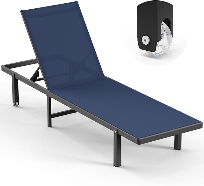 Lounge Chair Outdoor with Wheels, Aluminum Patio Chaise Lounge Chair with 5 by Oasbira