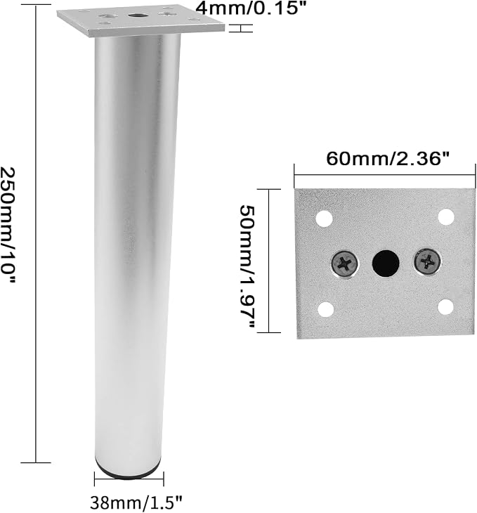 Set of 4 Aluminum Alloy Furniture Legs 10 Inch Height, 1.5 Inch Diameter - Image 2