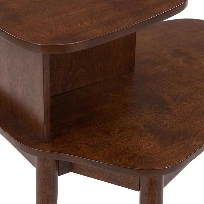 Furnifact Brown Chairside End Table, 2 Tier Shelves, Mid-Century Style Solid - Image 6