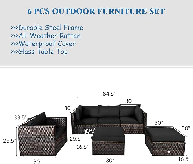 Tangkula 6 Pieces Wicker Patio Furniture Set, PE Rattan Outdoor Sectional - Image 4