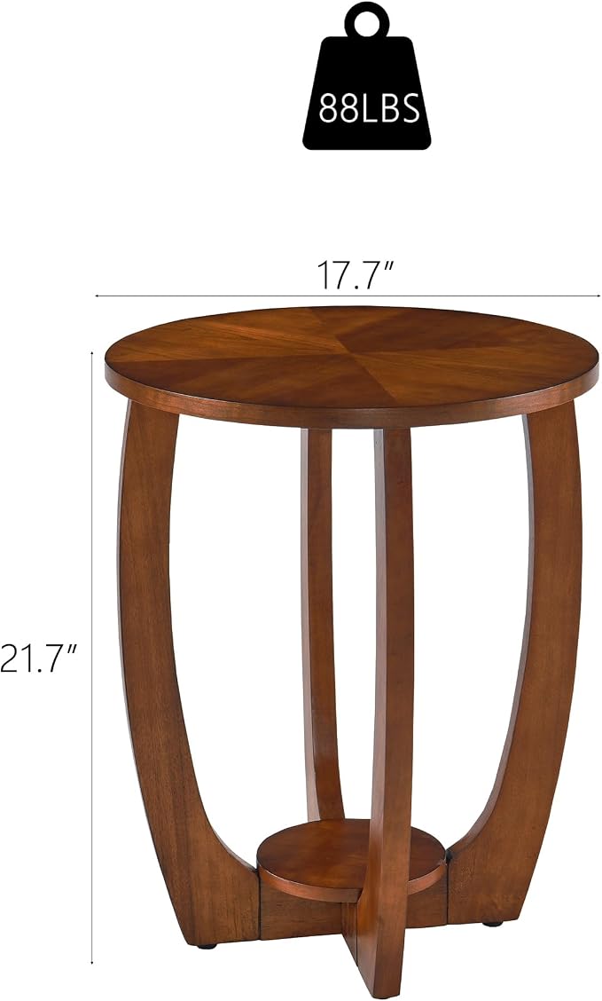 Round Solid Wood Coffee & End Table Set, 3-Piece Solid Wood Living Room Table - Image 3