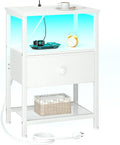 LOAKEKEL LED Night Stand with Charging Station, Small Bedside Table with USB by LOAKEKEL