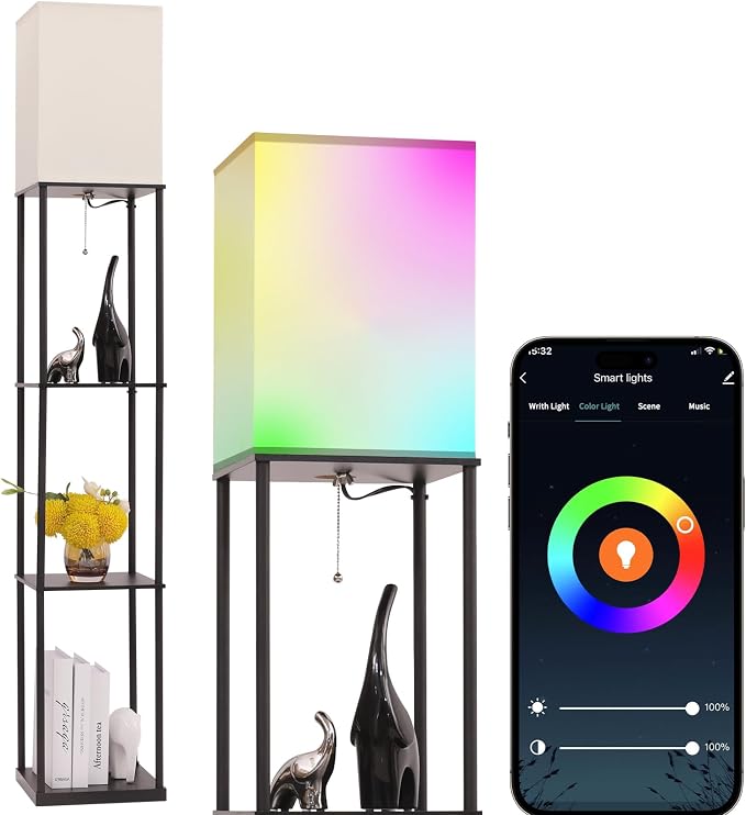 Gupuzm Floor Lamp with Shelves, with Modern Square Standing Lamp with Smart APP by GUPUZMproducesandsellslamp