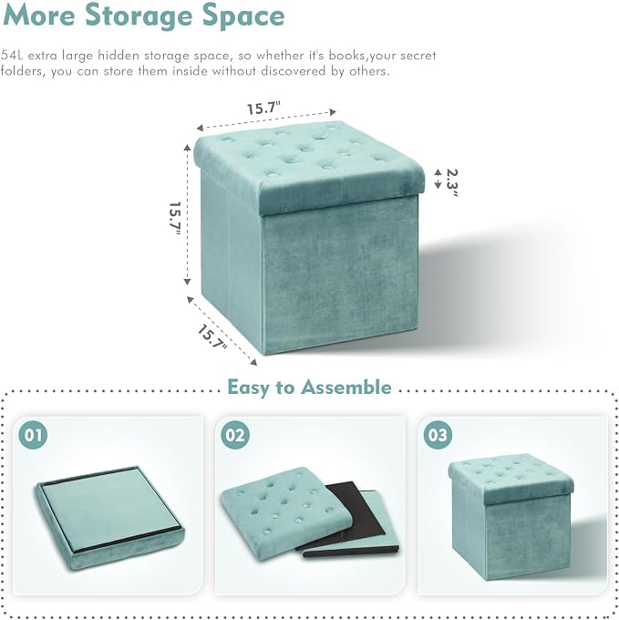 B FSOBEIIALEO Storage Ottoman Cube Velvet Tufted Folding Ottomans Footstool - Image 3
