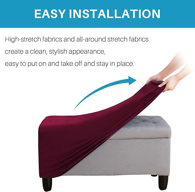 Ottoman Cover, Stretch Rectangle Velvet Ottoman Slipcovers of Foot Stool - Image 4