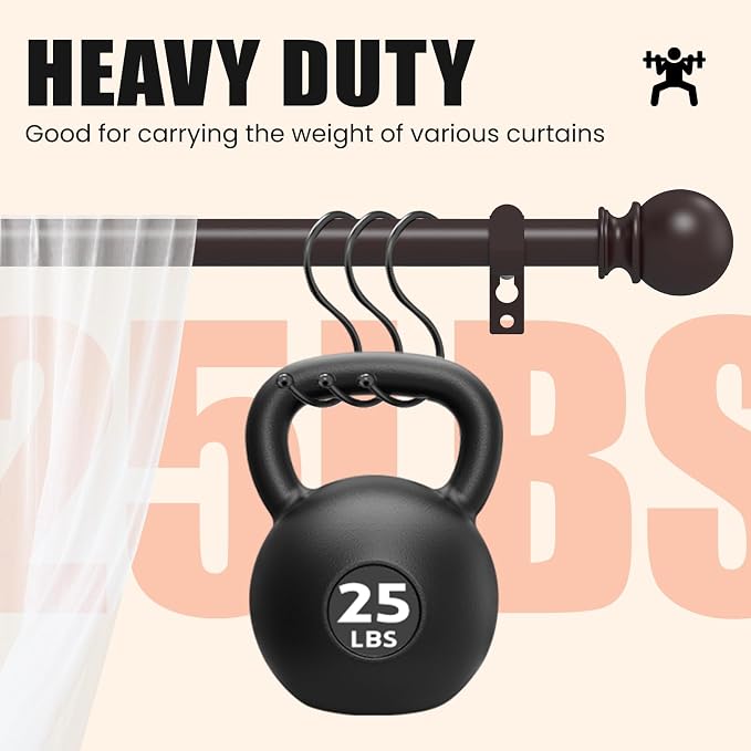 Curtain Rods for Windows 28 to 48 Inch, 5/8 Inch Heavy Duty Decorative Curtain - Image 6