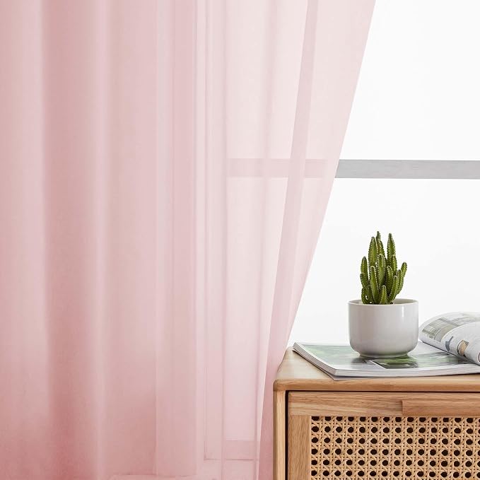 Sheer Blush Curtains for Bedroom Living Room 54 Inch Length 2 Panels Set - Image 6