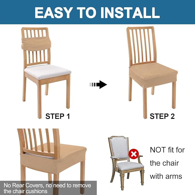 Smiry Waterproof Seat Covers for Dining Room Chairs Set of 2, Stretch Jacquard - Image 5