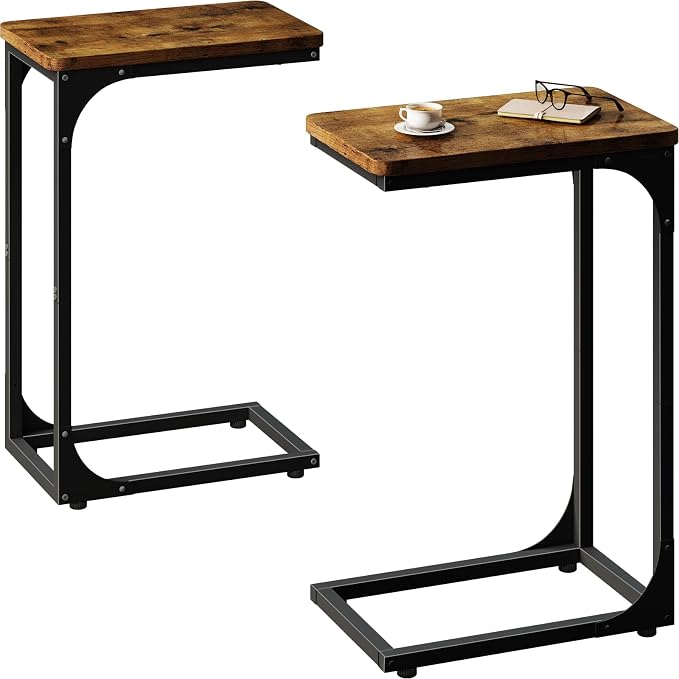 QEEIG Narrow C Shaped Side Table Set of 2 Living Room Sets Slim Couch Tray by QEEIG