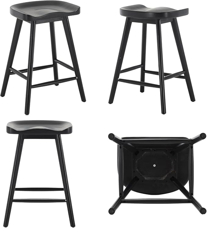 LukeAlon 24.25" Classic Counter Height Wood Barstools Set of 6 Wooden Ergonomic - Image 4