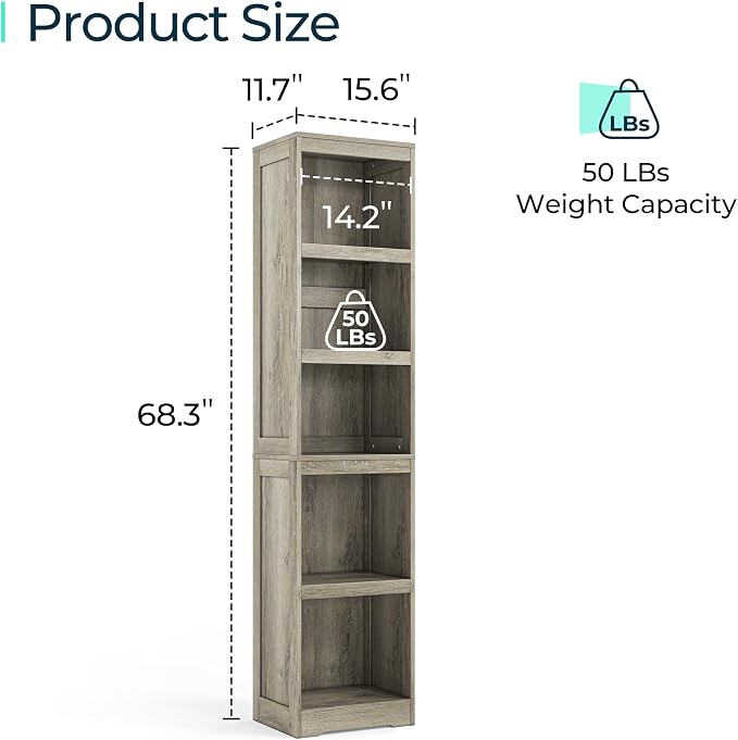 LINSY HOME 5-Shelf Bookcase, Narrow Bookshelves Floor Standing Storage Shelves - Image 3